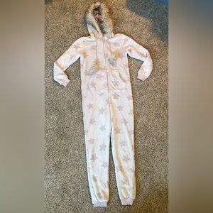 Secret Treasures Fuzzy Hooded Onesie - Light Pink & Cream